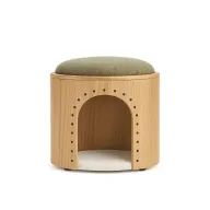 Nuba Beech Wood Pouf With Upholstered Seat