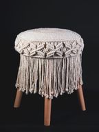 Macramé Wood Puff - Beech Wood Legs - Round Design