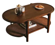 Cane Oval Coffee Table With Wooden Top