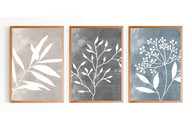 لوحة تجريدية مطبوعة بلمسة نباتية بإطار خشبي - مجموعة من 3
