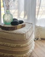 Kobe Squared Pouf - Cotton With Braids & Fringe Decoration
