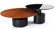 Kabuki Table Set of 2 - Wooden & Glass Tops - Round Shape