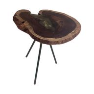 Tree Log Side Table – Resin & Natural Leaves