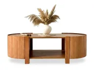 Fluted Door Table In Beech Wood With Lower Shelf
