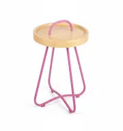 Wood Top Table Tray With Handle - Colored Metal Base