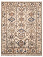 Heriz Inspired Wool Area Rug in Ivory & Blue