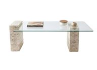 Travertine Marble Coffee Table - Glass Top - Rectangle
