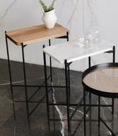 Rectangular Side Table With Marble\Wood Top And Metal Legs