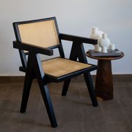 Black Lounge Chair In Beech Wood & Handwoven Cane