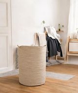 Striped Jute x Cotton Laundry and Storage Basket