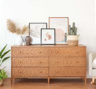 Beehive Chest Of 6 Drawers - Oak Wood - Hand Engraved Design