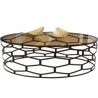 طاوله قهوة فورو - سطح زجاج فيميه - قاعدة معدنية