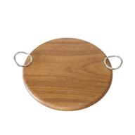 Round Wood Board with Metal Handles – Teak Wood