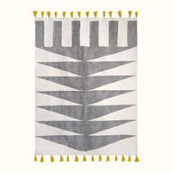 Cascade Handwoven Wool Rug With Tribal Patterns & Yellow Tassels
