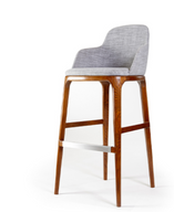 Carpenter Wooden Bar Stool With Upholstered Seat and Curved Backrest