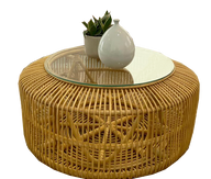 Bamboo Round Coffee Table With Glass Top