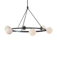 Modern 6-Light Ring Ceiling Lamp in Black Steel with Opal Glass - YL746