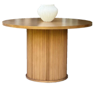 Aiden Round Natural Beech Wood Dining Table - Ribbed Base