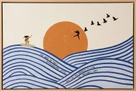 Acrylic on Canvas Sunset Surf Framed