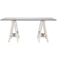Glass Top and Metal Cross Legs Desk