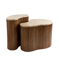 طقم طاولة قهوة كيدنيز من قطعتين بسطح رخامي - خشب زان