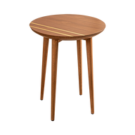 Striped Side Table - Walnut Veneer - Brass Paint - Round