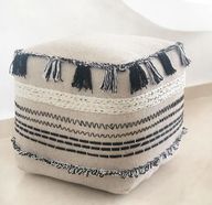 Kruz Squared Pouf - Cotton With Braids & Fringe Decoration