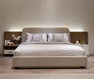 Aurora Bed With Upholstered Curved Headboard And Cladding Beige