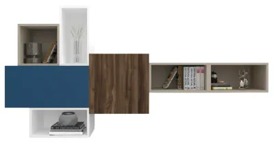 Cube Wall Unit 220 - With Mixed Open & Closed Storage Spaces