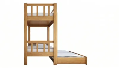 Beech Bunk Bed With Vertical Rails And Pull-Out Bed