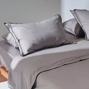 طقم غطاء لحاف رمادي - تحديد أسود مزدوج - ساتين - مقاس كينج