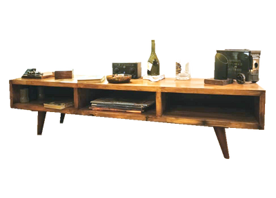 Rustic TV Unit - Tapered Wood Legs – Upcycled Natural Wood