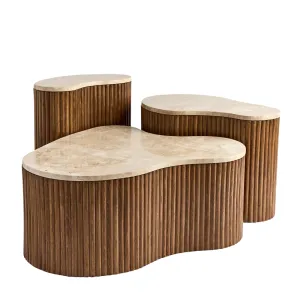Kidneys Set of 3 Marble Top Tables - Beech Wood