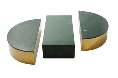 Marble Blocks Coffee Table With Gold Corners - Green Marble