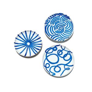 Blue Symbols Ceramic Wall Plate - Abstract Patterns
