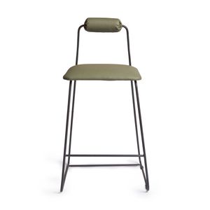 كرسي بار سكلتون معدني أسود مع مقعد منجد