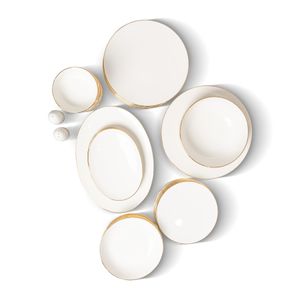 طقم عشاء أبيض بإطار ذهبي