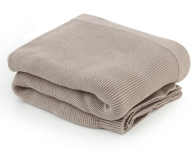 Beige Cotton Knit Throw Blanket