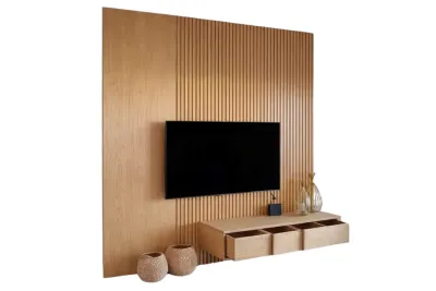 وحدة تلفاز مع بانوهات حائط خشبية