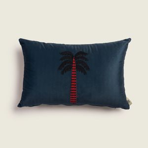 Checkered Palm - Velvet Embroidered Cushion