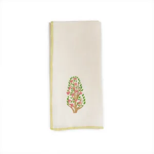 6 Napkin Linen Ecru Orchard Tree Green