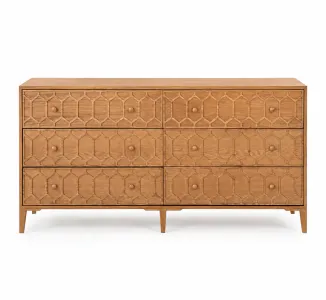 Beehive Chest Of 6 Drawers - Oak - Hand Engraved Design