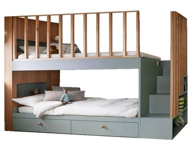 Bunk Bed With 2 Drawers - Back Shelf and Ladder