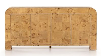 وحدة تلفاز بيرلاب خشبية منحنية مع وحدات تخزين