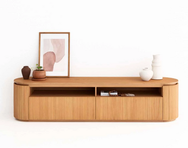 وحدة تلفزيون ميريت مع وحدات تخزين ورفوف - خشب متين