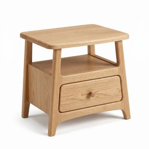 Natural Wooden Nightstand with Open Shelf & Drawer