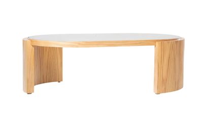 Curvy Wooden Coffee Table With Glass Top