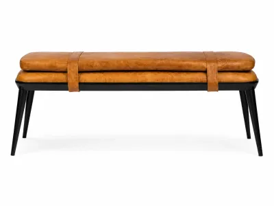 Milian Leather Strap Wooden Bench – Industrial Style Seating