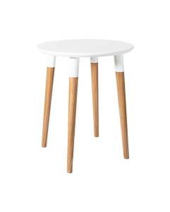 Basic White Side Table - Oak Wood - Round Design (White)