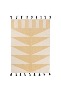 سجادة كاسكيد الصفراء من القطن المنسوج يدويًا – بنقشة هندسية وشراشيب